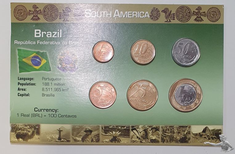 Kursmünzensatz Brasilien im Originalfolder Stempelglanz